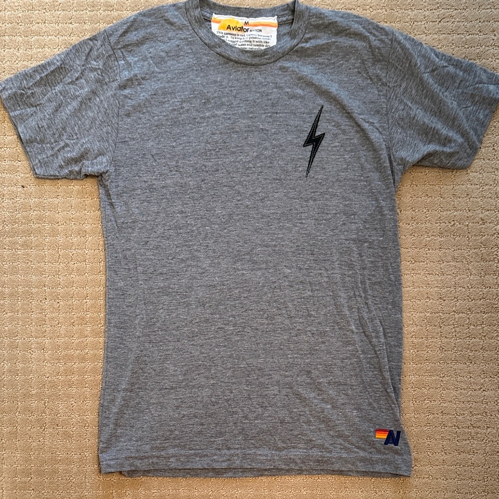 Aviator Nation Gray T-Shirt with stitched fabric lighting bolt Size Medium